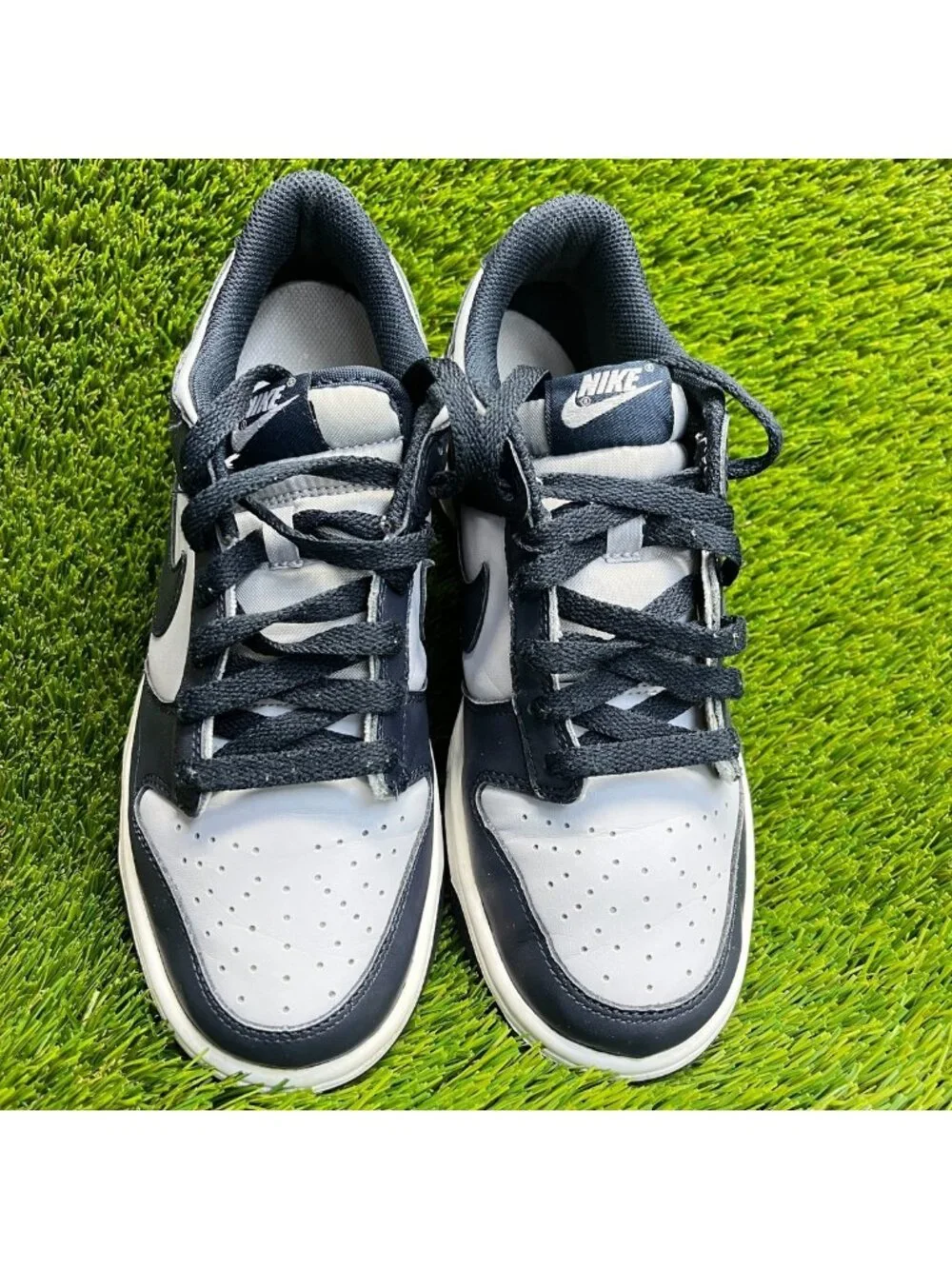 Nike Dunk Low Boys Size 7Y Gray Blue Athletic Leather Walking Shoes Sneakers